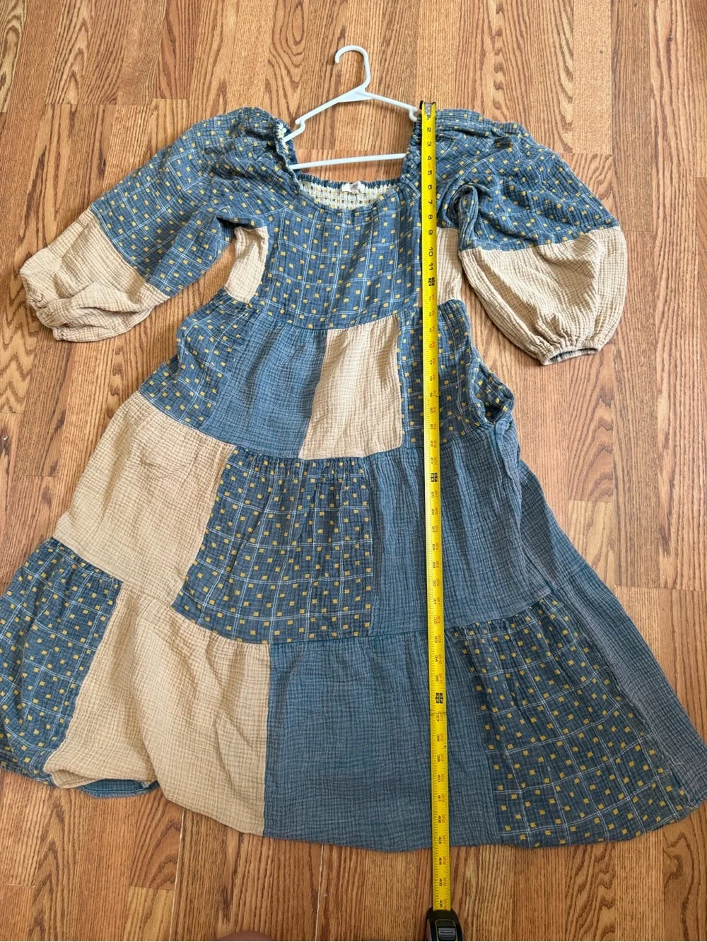 Easel ED27367 Teal Khaki Patchwork Washed Cotton Gauze Dress Size Small